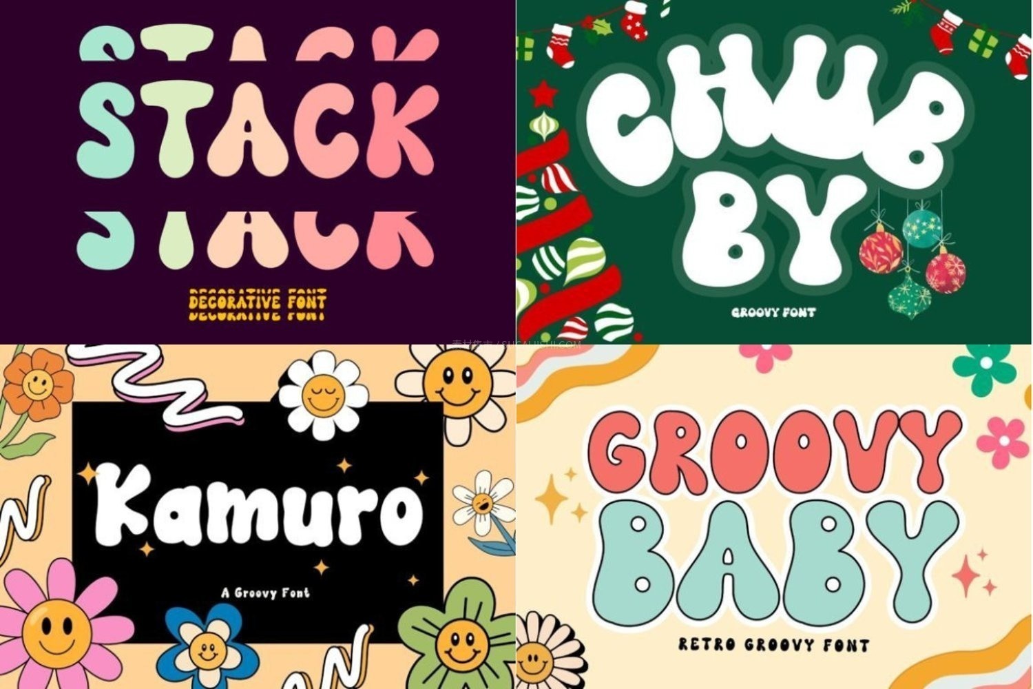 44款可爱迷幻复古英文艺术字体合集